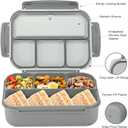 Bento Box Adult Lunch Box, Lunch Containers for Kids Girls Boys with 4 Compartments, Lunchable Food Container with Utensils, Sauce Jar, Muffin Liners, 40 Oz/5 Cup, Microwave & Dishwasher Safe, Gray
