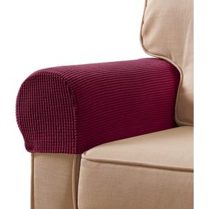 SUBRTEX Stretch Armrest Covers Spandex Arm Covers for Chairs Couch Sofa Armchair Slipcovers for Recliner Sofa with Twist Pins 2pcs (Wine)