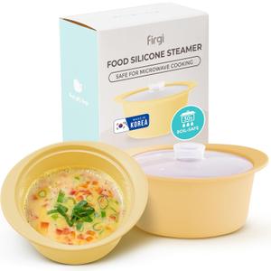 20oz Platinum Silicone Microwave Steamer Pot with Handle & Lid - Korean 100% Food-Grade Steamer Bowl, Heat-Resistant Cooker with Steam Holes, Easy Clean, Dishwasher Safe, Yellow