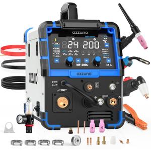 AZZUNO 200A Plasma Cutter Welder Combo, 9 in 1 Multiprocess Welder Machine Gas MIG/PULSE MIG/MAG/Flux Gasless MIG/Spool Gun Compatible/HF TIG/Stick/CUT/SPOT MIG, 110/220V Aluminum MIG Welding Machine