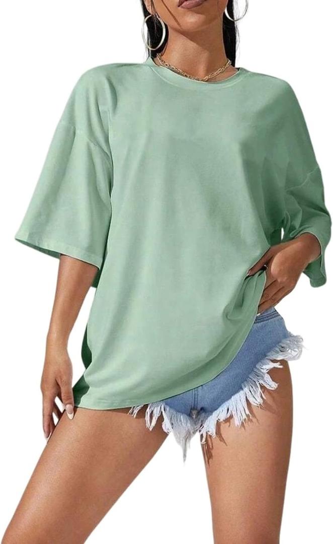 Fenxxxl Womens Oversized Tshirts Shirts Gym Workout Tops Baggy Streetwear Boyfriend Graphic Tee Y2K 2025 (M)