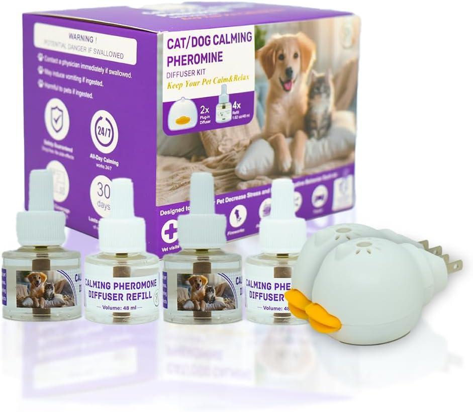 PawLuxVV Dog & Cat Calming Diffuser Kit  2 Diffusers + 4 Refills, Pheromone Plug-in for Anxiety Relief, Helps Reduce Barking, Scratching & Separation Anxiety