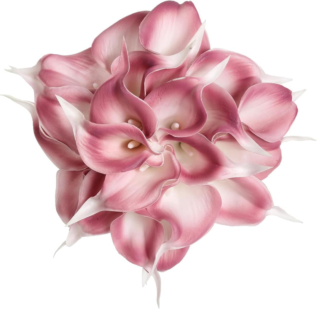 IPOPU Pink Fake Calla Lily Flowers 24PCS Real Touch Pink Calla Lily Faux Flowers Arrangement for Home Party Wedding Bouquet Centerpieces Flower Home Decoration (Pink)