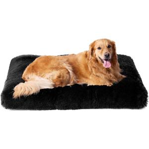 EHEYCIGA Fluffy Dog Crate Bed for Extra Large Sizes, Plush Faux Fur Crate Pad, Calming Anti Anxiety XL Bed, Washable Soft Warm Dog Mat with Non-Slip Bottom, Black