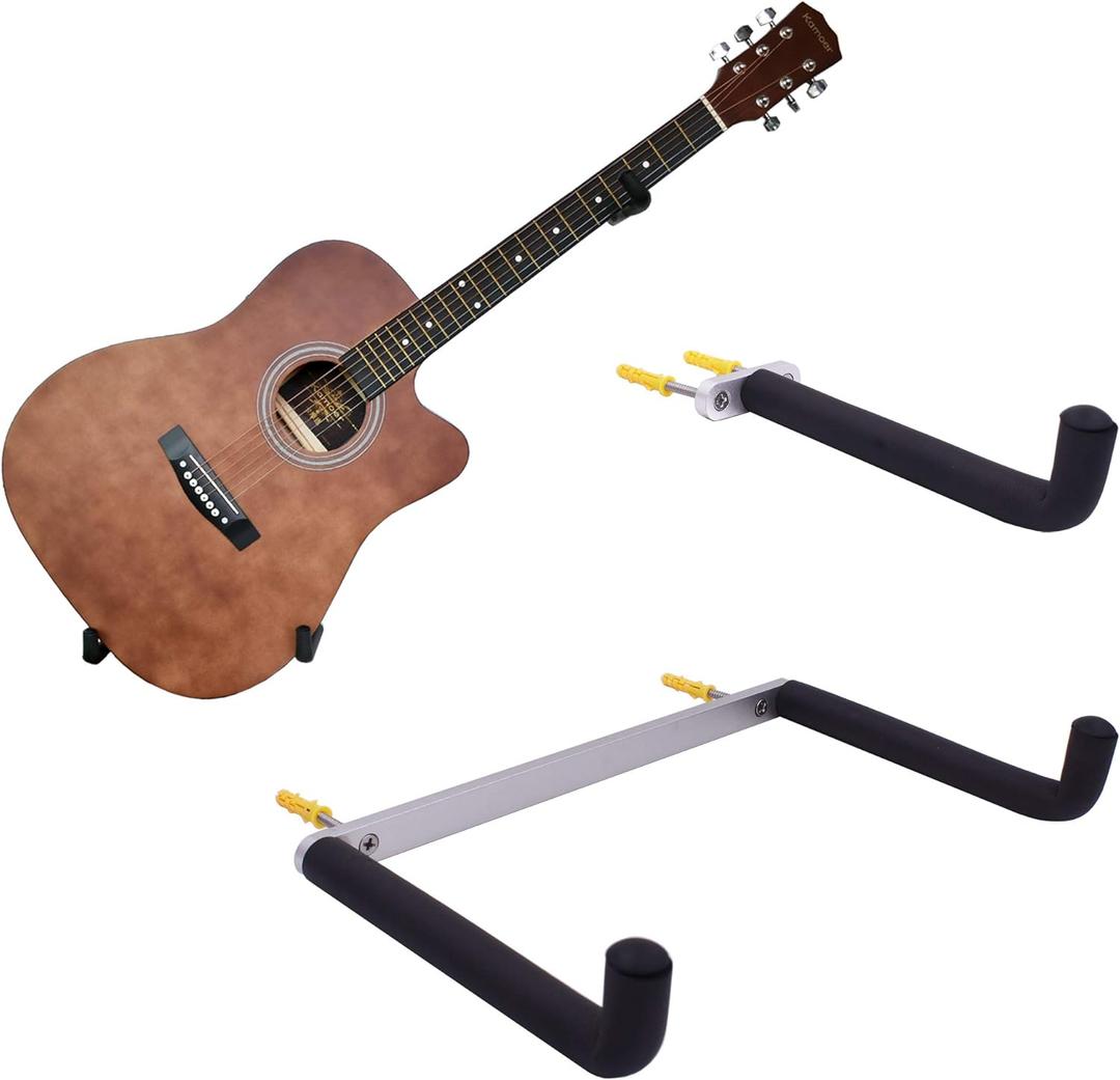 YYST Guitar Wall Mount Holder Tilt Display for Electric and Thin Body Guitars, Ukulele, Bass, Banjo at A Slanted Angle Sideways (Horizontal/Sideway Hanger) (No Instrument)