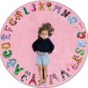 ABC Alphabet Rug for Kids – 6 ft Round Pink Play Mat, Soft Nursery Decor for Learning Letters, Classroom & Nursery Area Mat