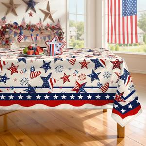 4th of July Tablecloth Waterproof, Patriotic Independence Day Table Cloth Rectangle Stain Resistant, Washable Table Cover for Home Kitchen Dining Party Decoration (60×104 Inch)