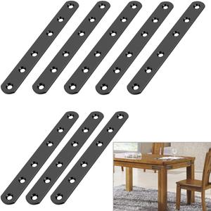 Sumnacon 8 Pcs Stainless Steel Flat Plates - 6 Inch Heavy Duty Mending Plate Straight Corner Brace Brackets Connector Furniture Repair Fixing Joint with Screws, Black