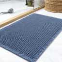 Waffle Bath Mat Rug, Super Absorbent Non Slip Bath Mats for Bathroom Mat Ultra Soft Bathmat Machine Washable Bathroom Rugs with Tassels, Bath Rugs for Bathroom Floor Beside Tub, 18" x 30", Blue