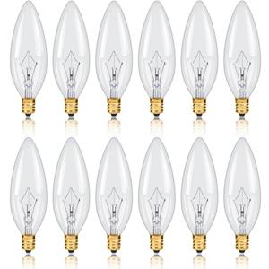 NETEHA 12 Pack Candelabra Torpedo 40W E12 Base 120V Decorative Vintage Light Bulbs, 2700K Warm White Dimmable Edison Candle Bulbs for Chandeliers, Ceiling Fan Lights and Pendants