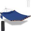TegerDeger 12FT 2 Person Hammock Large Hammock 450LB Capacity with V Shaped Hardwood Spreader Bar & Nylon Rope for Outside, Patio, Garden, Backyard, Beach, Poolside - Blue