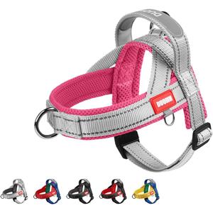 Dog Harness for Mudium Sized Dogs, No Pull Reflective Trim Escape Proof Quick Release Stop Pulling Padded Lightweight Nylon Dog Harness with Handle for Walking Training, (Hot Pink/ Silver, M)