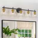 5-Light Black and Gold Vanity Light, Modern Bathroom Light Fixture Over Mirror, Mid Century Globe Wall Sconce Bathroom Lighting with Clear Glass Shade, UL-Listed (5-light Black & Gold)