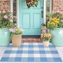 Light Blue and White Front Door Mat 24''X35'' Buffalo Plaid Checked Front Porch Rug Cotton Woven Washable Rug Layering Doormat for Welcome Door Mat Entryway Dining Room Bedroom Living Room