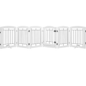 Spirich Extra Wide Dog Gates with Walk Through Door, Wooden Freestanding Pet Gates for Stairs, Doorways, 120" Wide Safety Fence with 6 Panels (White) (White)