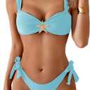 Eomenie Women's Bikini Sets Two Piece Metal Swimsuits V Neck Lace Up Bathing Suits Sexy Wide Strap Tie Back Swimwear (Large)
