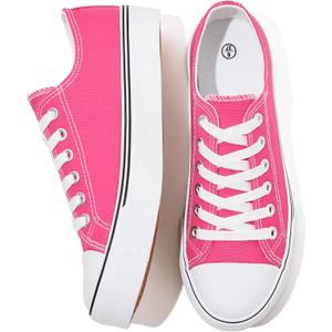 FRACORA Womens White Black Canvas Sneakers Low Top Canvas Shoes for Women Tennis Shoes (9, Hot Pink)