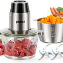 GANIZA Food Processors, Electric Chopper with Meat Grinder & Veggie Chopper - 2 Bowls (8 Cup+8 Cup) with Powerful 450W Copper Motor - Includes 2 Sets of Bi-Level Blades for Baby Food/Meat/Vegetables
