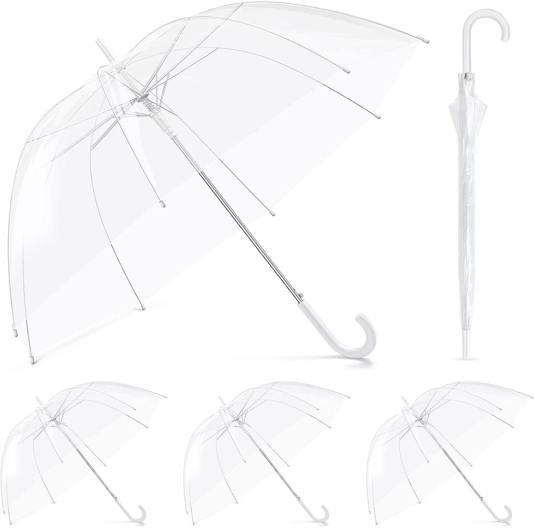 4 Pcs Clear Umbrella Auto Open Dome Umbrella Windproof Umbrella with J Hook Handle for Wedding Graduation Events