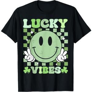 Groovy St Patricks Day Women Girls Kids Shamrock Lucky Vibes T-Shirt, S