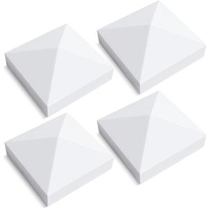 VIVIDA 4" x 4" Fence Post Caps, Pyramid PVC Vinyl Post Caps (Actual 4" x 4"), Waterproof Deck Top Cover for Vinyl Fence, Lamp, Deck, Mailbox, White, 4 Pack