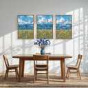 BICERE Large Blue Seaside Wildflower Framed Canvas Wall Art,Modern Nature Ocean Wall Decor,Rustic Sky Printing,White Cloud Landscape Artwork for Living Room,Bedroom,Dining Room-24"x36"x3