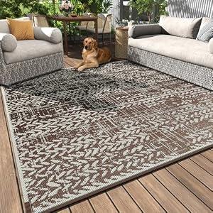MontVoo Outdoor Rug Waterproof-Patio Rug Mat 6x9 Outdoor Carpet Reversible RV Camping Picnic Plastic Straw Rug Outside Outdoor Area Rug for Balcony Deck Backyard Patio Decor Boho Modern-Brown