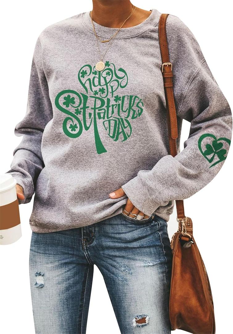 Womens Long Sleeve Shamrock Crew Neck Shirtss Tunic Tops Clover St Patricks Day Pullover SweatShirtss (Medium, Tree)