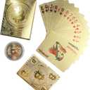 Rich Life Style Bitcoin Waterproof Gold Playing Cards with Commemorative Bitcoin Encased in Protective Plastic