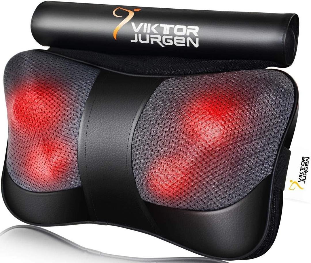 VIKTOR JURGEN Christmas Back Massager Gifts, Shiatsu Kneading Massager for Neck and Shoulder, Massage Pillow with Heat Relaxation Gifts for Women/Men/Dad/Mom/Fathers Day/Mothers Day (Leather Black)