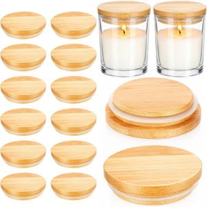 12 Pcs Bamboo Lids for 7oz Candle Jars, Wood Cup Lids Tops for Making Candle, Glass Jars, Reusable Cover for Storage Decor Sample Container