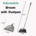 Soft Bristle Broom and Dustpan Combo Set, Long Handle Indoor Broom with Dustpan Set for Kitchen Hardwood Room Office and All Household Floor Cleaning (Gray)