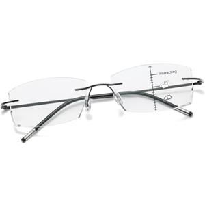 Photochromic Progressive Multifocal Reading Glasses Men Women Rimless Multifocus Readers Diamond Cut Blue Light Blocker No Line Spring Hinge Titanium Eyeglasses Transition Sunglasses With Readers 2.5