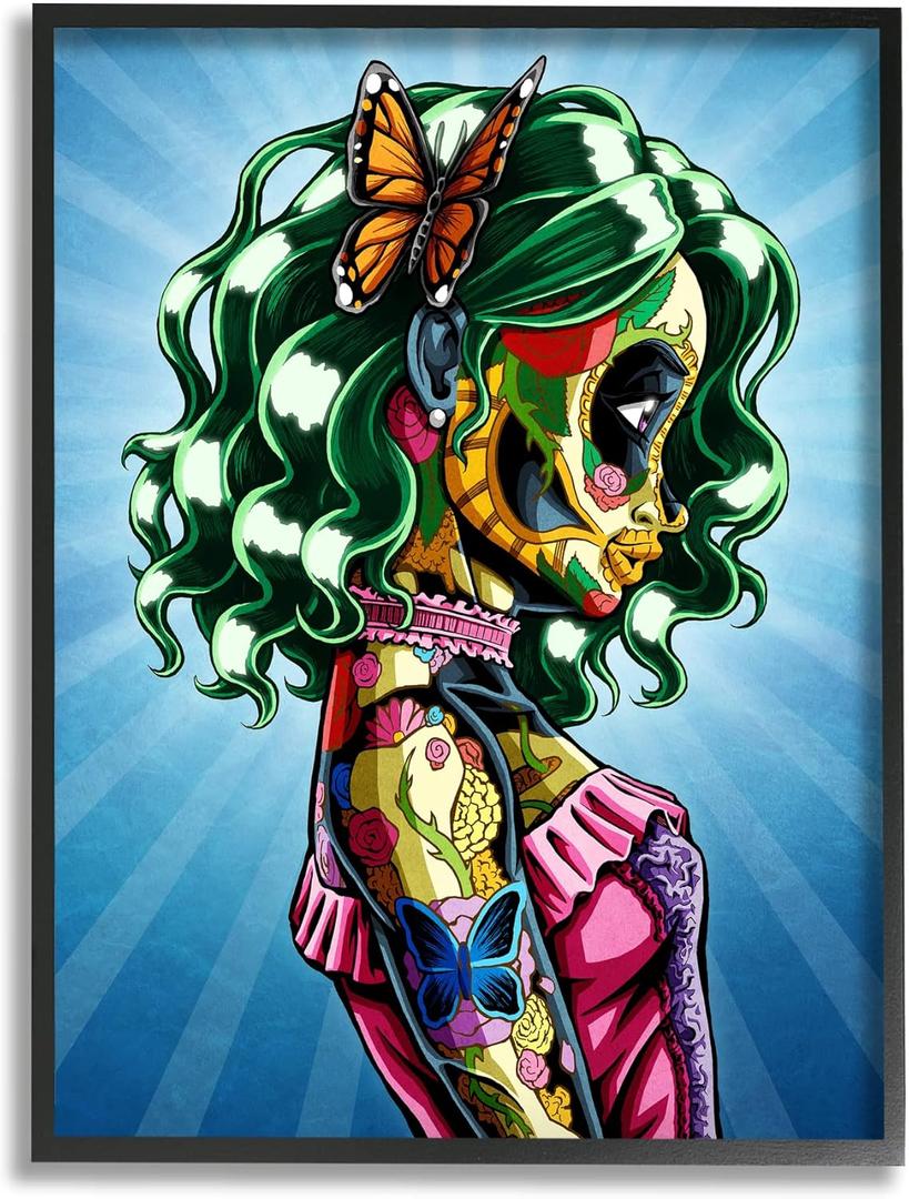 Stupell Industries Bold Style Detailed Tattooed Girl Green Hair Butterfly, Design by Nicholas Ivins (16L" x 20W")