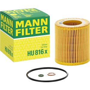 Mann Filter HU 816 x Cartridge Oil Filter Replacement with Oil Drain Plug Gasket Compatible With BMW 125i (2009-2010), 128i (2008-2013), 130i (2006-2010), 135i (2008-2013), 135is (2013)