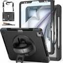 Case for iPad Air 13 Inch M3 2025 & M2 2024: Military Grade Cover for iPad Pro 12.9 6th/5th/4th/3rd Generation W/Screen Protector- Stand- Pencil Holder- Handle- Shoulder Strap- Black