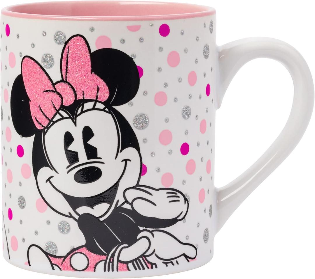 Silver Buffalo Disney Minnie Mouse Dots Glitter Ceramic Mug, 14 Ounces