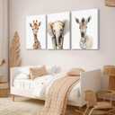 Lhoiplme Nursery Animal Wall Art Safari Baby Wall Decor Boy Room Nursery Canvas Prints Jungle Animal Art Pictures Kids Cute Safari Poster for Girl Bedroom 12x16 Inch Wrapped Canvas Set of 3 (Elephant Giraffe Prints)