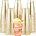 JOLLY CHEF 100 Pack 14 oz Gold Plastic Cups, Disposable Gold Glitter Plastic Cups, Clear Plastic Cups Tumblers, Wedding Cups Party Cups,Ideal for Halloween,Thanksgiving,Christmas (14-Glitter-100)