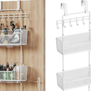 HapiRm Over Door Organizer Storage - Hanging Door Organizer with 2 Metal Large Capacity Baskets and Adjustable Coat Hook for Bathroom Bedroom Kitchen Pantry Closet Cabinet