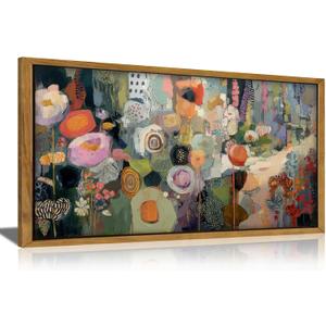 Wooden Framed Colorful Flower Wall Art,Abstract Botanical Canvas Print,Long floral landscape Picture Poster,Vintage Watercolor Floral Painting Artwork for Bedroom Living Room Office, 40"L x 20"W