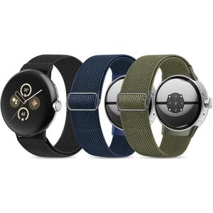 Stretchy Nylon Bands Compatible with Google Pixel Watch 4/3/2/1 Band 41mm - Upgraded Metal Lugs - Adjustable Elastic Breathable Sport Loop Straps for Women Men