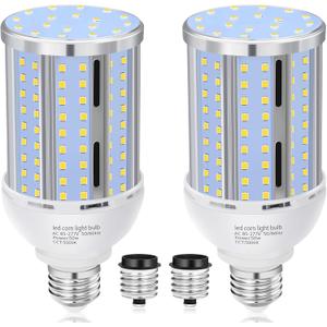50W LED Corn Light Bulb(2 Pack),(490 Watt Equivalent) Fanless E26/E39 Medium/Large Mogul Base LED Cob Lamp 5000K Daylight 6,200LM for Outdoor Indoor Garage Warehouse Factory Workshop Street Backyard (50W 2pack corn bulb)