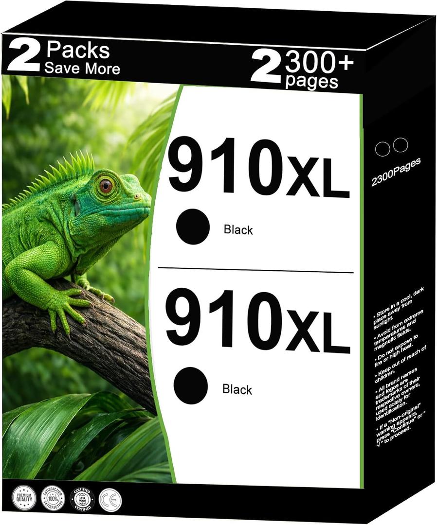 910XL Ink Cartridges Black Replacement for HP 910 XL Compatible for HP910 HP910XL to use with OfficeJet Pro 8035 8010 8015 8018 8022 8020 8025 8028 8030 Printers with V21.2.1 Chip ( Black, 2-Pack )