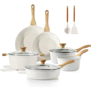 SENSARTE Nonstick Ceramic Cookware Set 16-Piece, Healthy Pots and Pans Set, Non-toxic Kitchen Cooking Set with Stay-Cool Handles, Silicone Utensils and Pot Protectors, PFAS/PTFE/PFOA Free