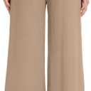 FUNYYZO 2025 Womens Pull On Pants Elastic Waisted Casual Wide Leg Long Lounge Trousers with Pocket Beach Wear Light Khaki (S)