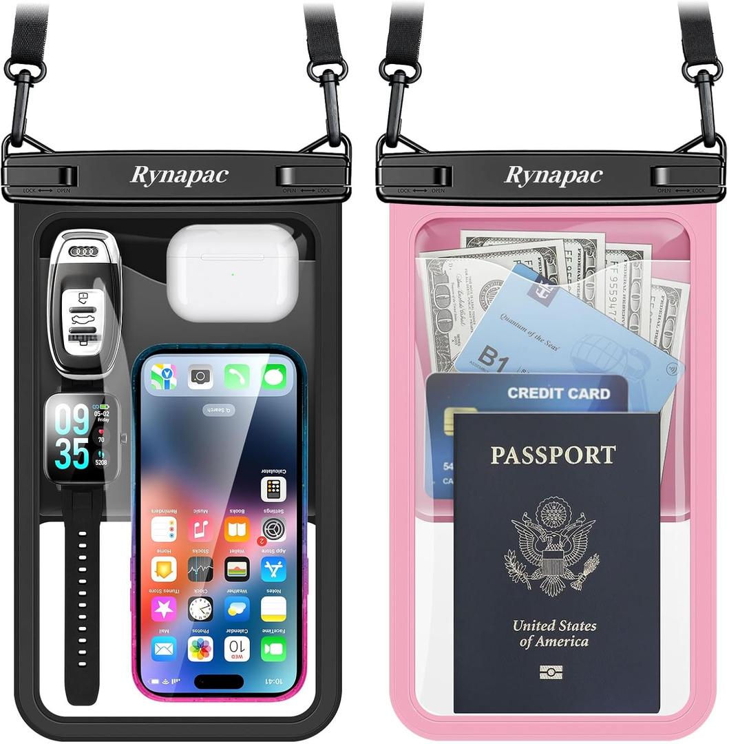 2 Pack Waterproof Phone Pouch - 10in Waterproof Phone Case with Lanyard, IPX8 Cell Phone Dry Bag Beach Cruise Ship Essentials for iPhone 16 15 14 Pro Max, Galaxy S25 S24 Ultra (Extra Large [10-inch])