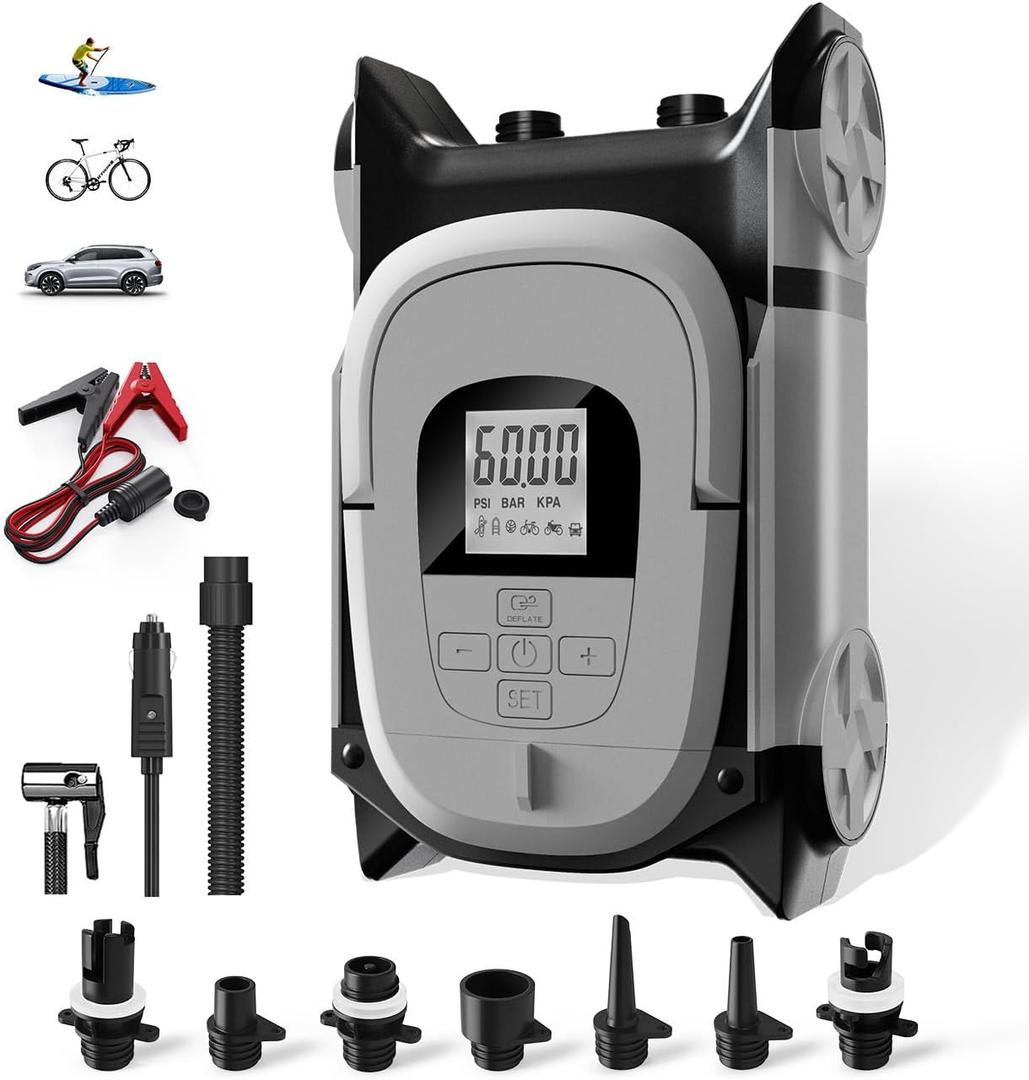 GICLE Paddle Board Pump Electric 12V DC, SUP Air Pump with Dual Stage Fast Inflation & Auto-Off, Electric Air Pump for Inflatable Paddle Board, Boat, Kayak, Air Mattress,Tents