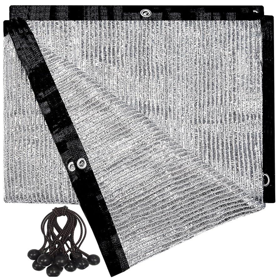 70% Aluminum Shade Cloth 13 FT x 14 FT，Silver Tarps Fabric Privacy Screen Pet Shade Car Cover Patio Garden Pergola Cover Canopy with Grommets and Ball Bungee, Aluminum Foil Shade Net