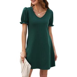 Halife Womens Summer Dresses Casual Puff Short Sleeve V-Neck T Shirt Dress with Pockets, XL